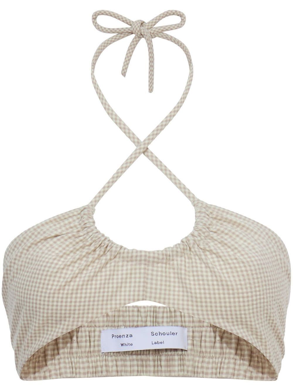 Proenza Schouler White Label gingham-check halterneck bralette - Neutrals von Proenza Schouler White Label