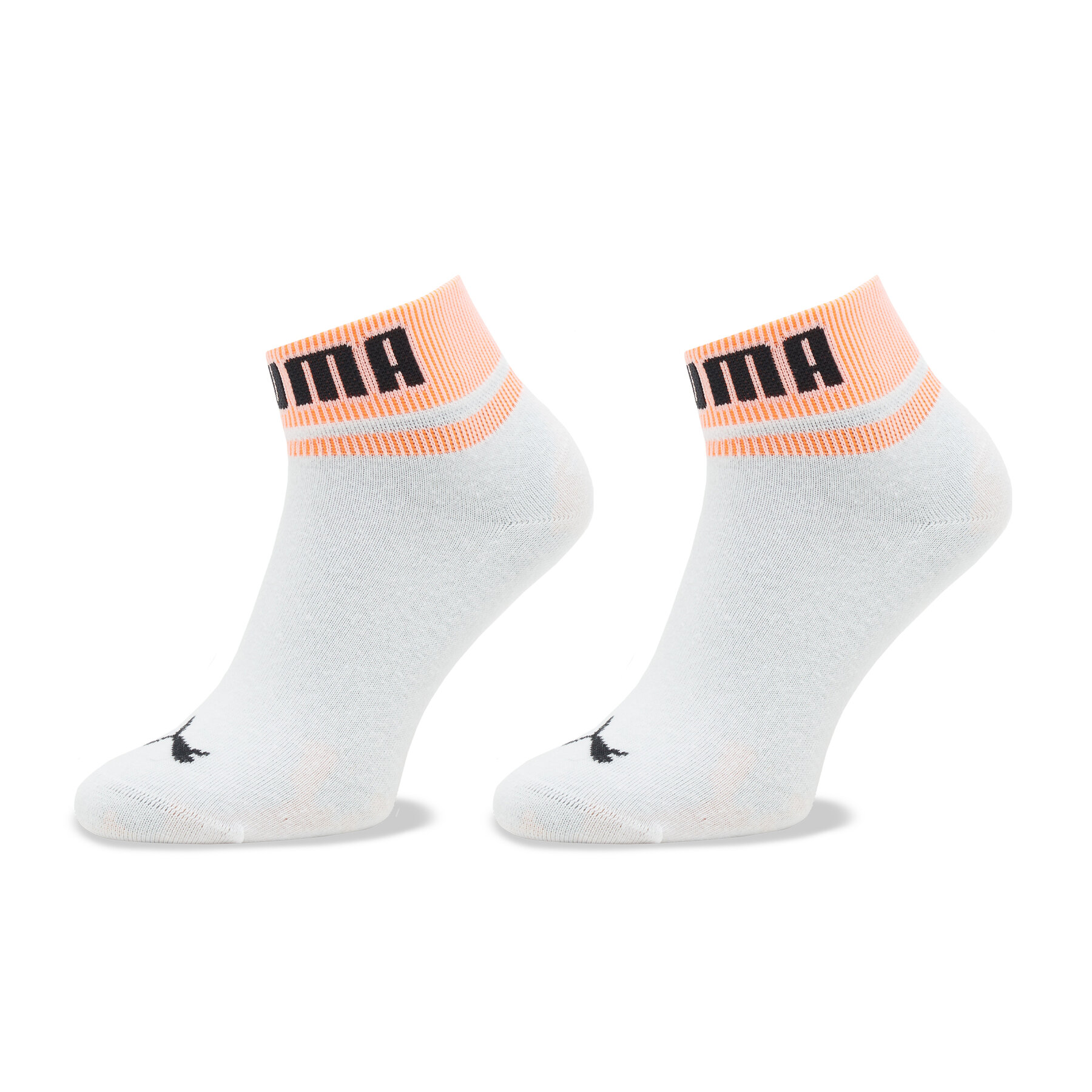 2er-Set hohe Unisex-Socken Puma Unisex New Heritage Quarter 2P 938021 White / Flame Orange 01 von Puma