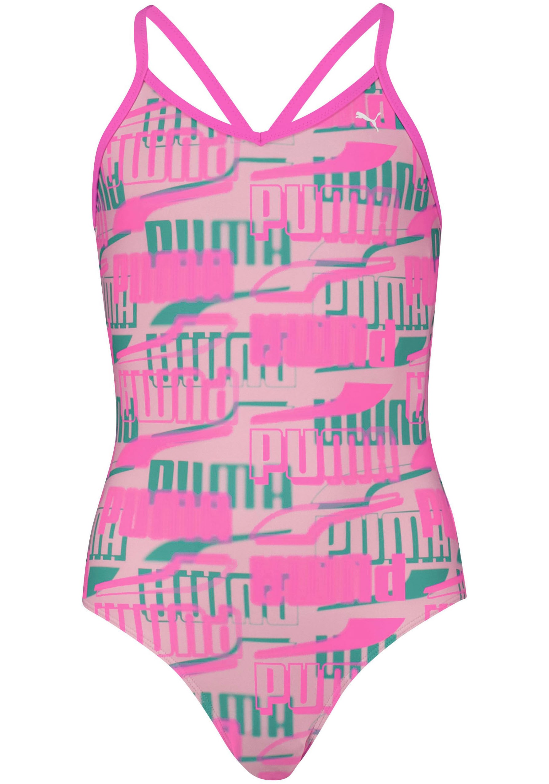 PUMA Badeanzug, Mädchen-Schwimmanzug mit allover Logoprint von Puma