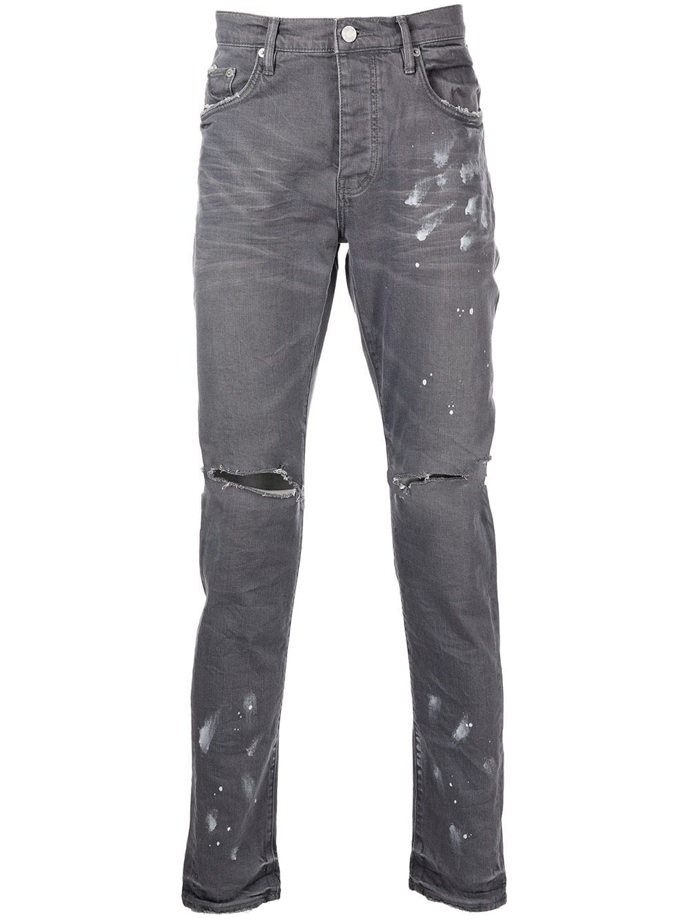 Purple Brand distressed paint-splatter slim fit jeans - Grey von Purple Brand