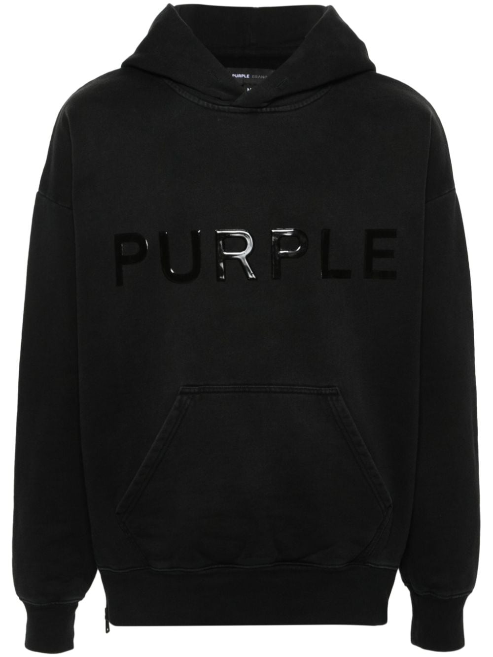 Purple Brand logo-patch cotton hoodie - Black von Purple Brand