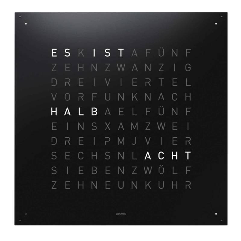 QLOCKTWO EARTH 90 Edelstahl Wanduhr, Farbe hazelnut, Sprache tschechisch (cz), Korpus weiss ral 9003 von QLOCKTWO