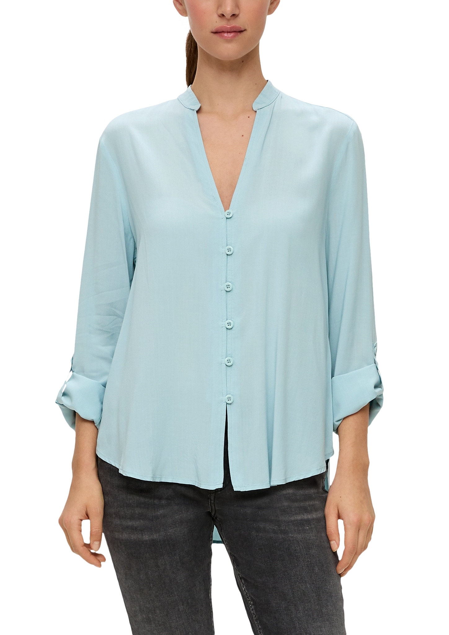 QS Longbluse, mit durchgehender Knopfleiste und V-Ausschnitt von QS