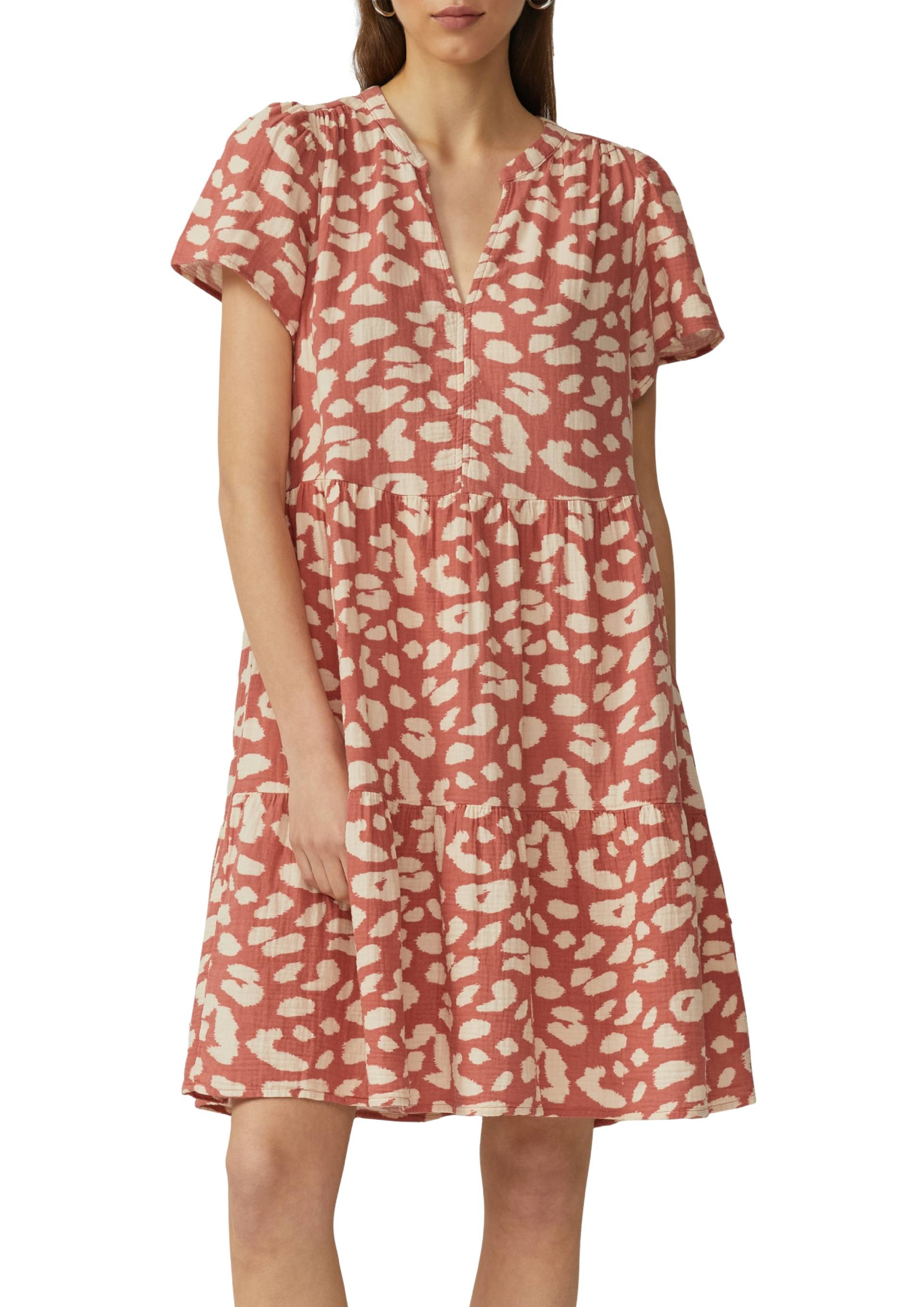 QS Volantkleid, aus reiner Baumwolle, kurzarm, mit All-Over Muster von QS