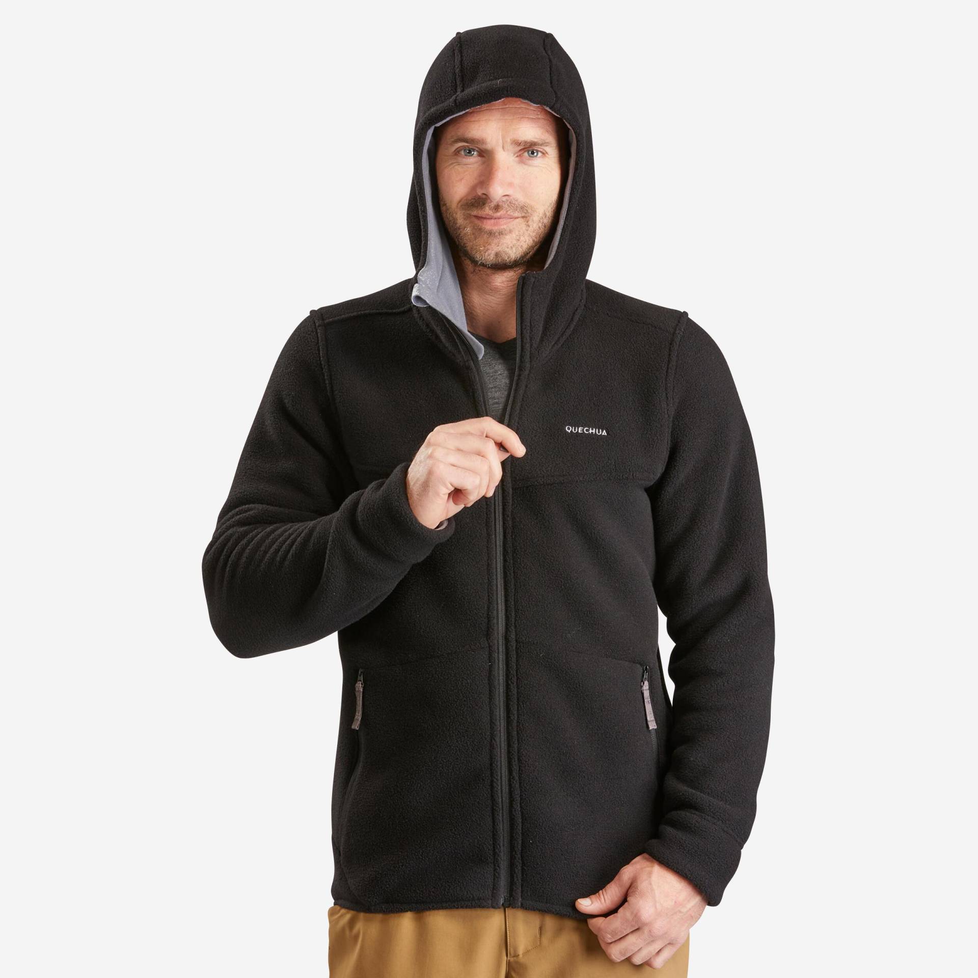 Fleecejacke Warm Winterwandern - Sh500 Herren Schwarz Leicht XL von QUECHUA