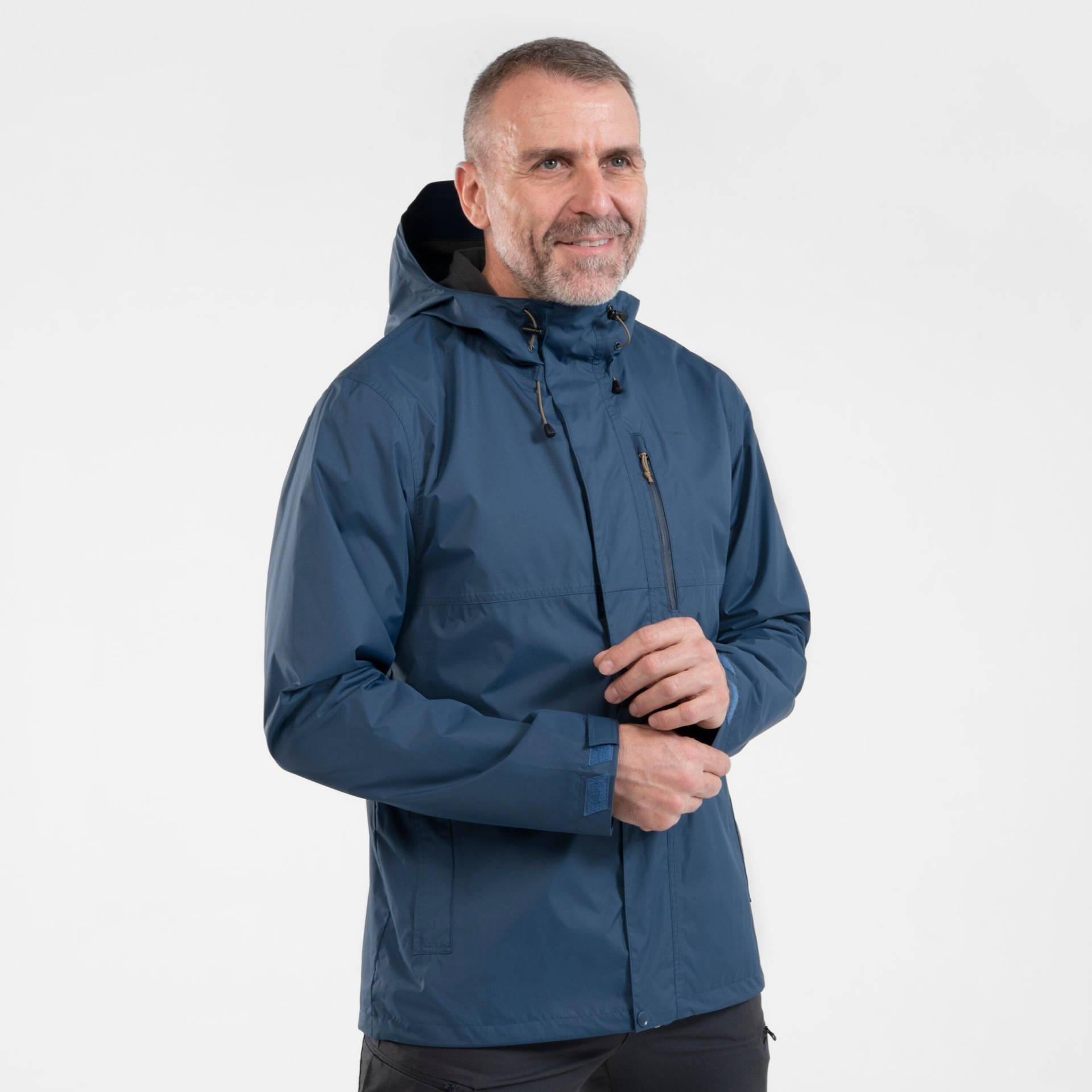 Wanderjacke Naturwandern - Nh500 Wasserdicht Herren Blau Bedruckt M von QUECHUA