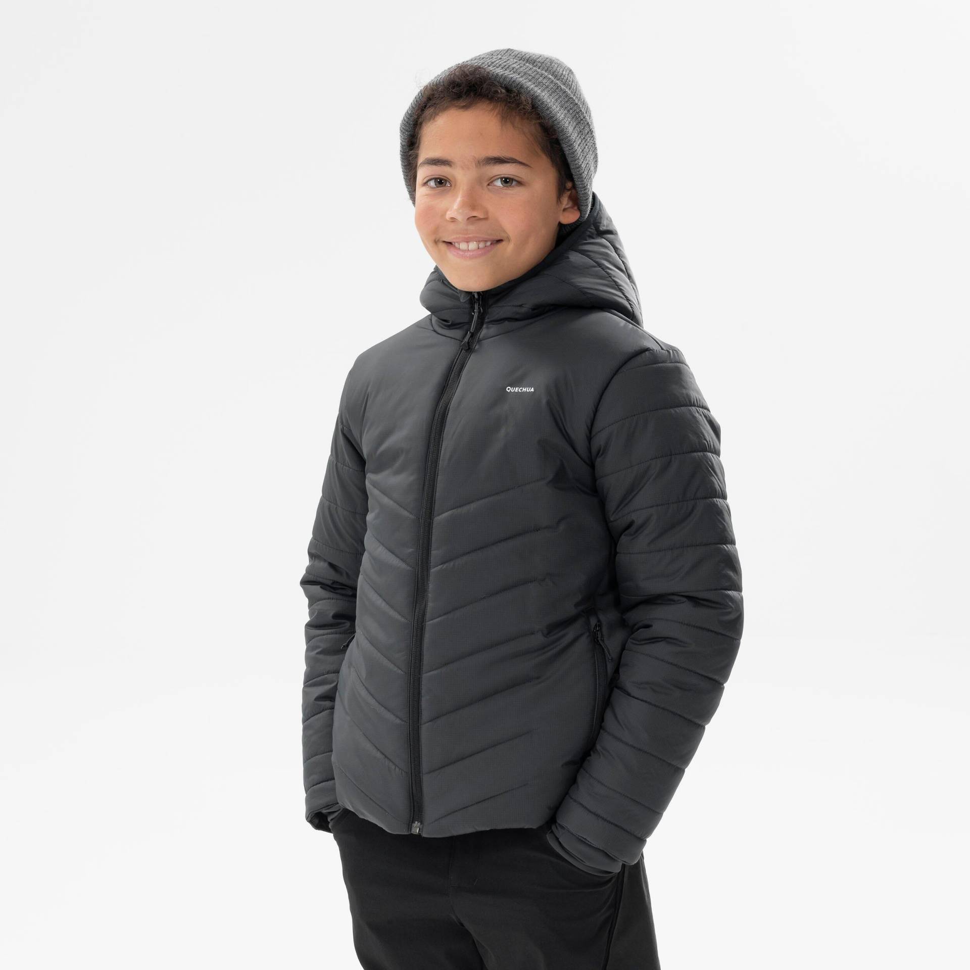 Wattierte Wanderjacke Hybridjacke Kinder Unisex Gewittergrau 131-140CM von QUECHUA