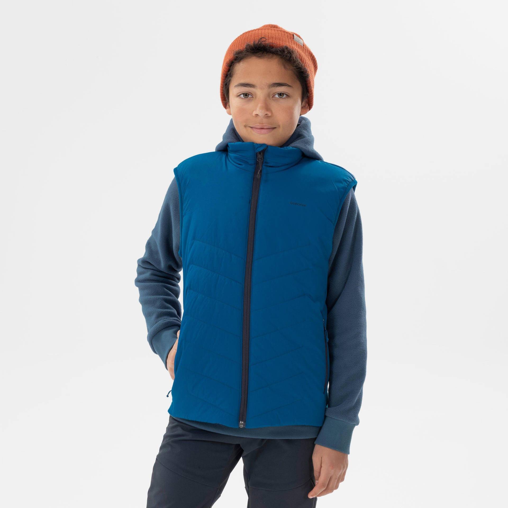 Wattierte Wanderweste Hybridweste Kinder Unisex Mittelblau 164/170 von QUECHUA