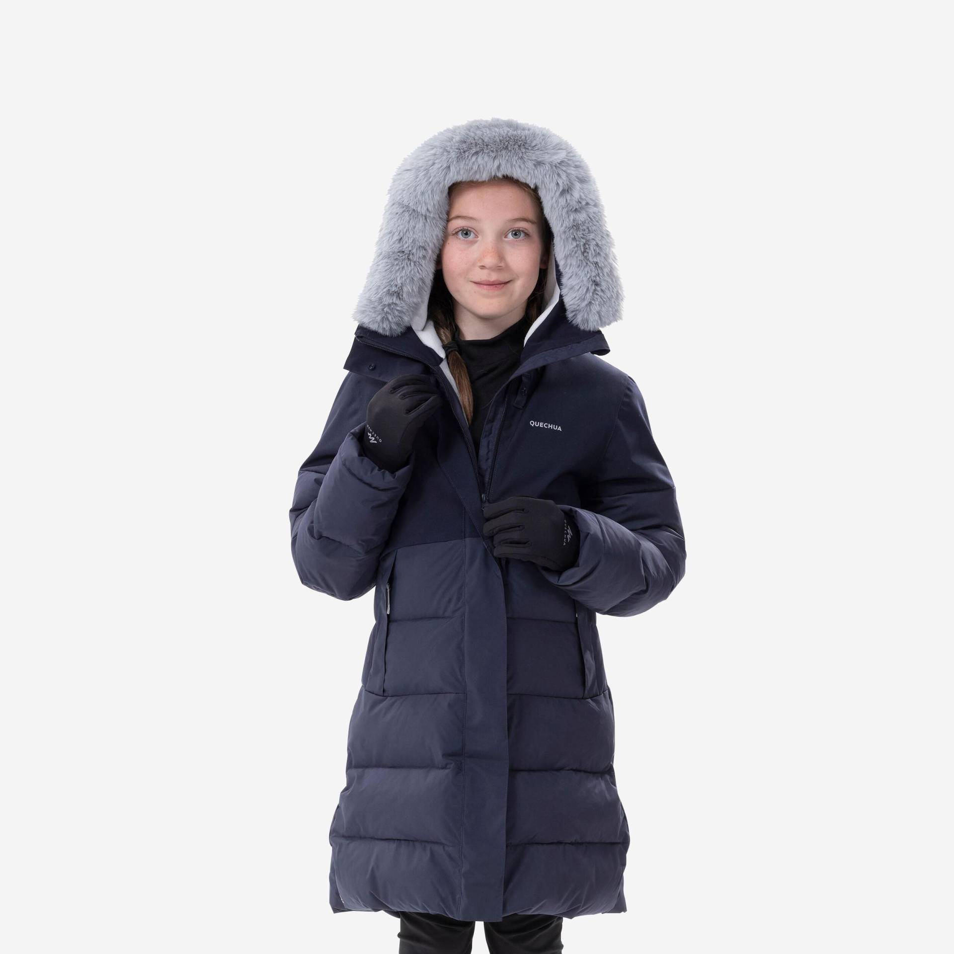 Winterjacke Kinder Wattiert Wasserdicht Warm Bis -8°c Wandern - Sh500 Unisex Blau Bedruckt 141-148CM von QUECHUA