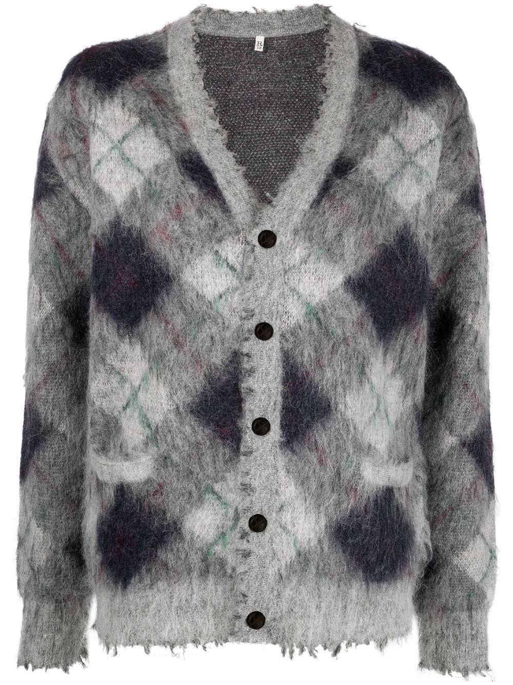 R13 argyle-knit mohair wool-blend cardigan - Grey von R13