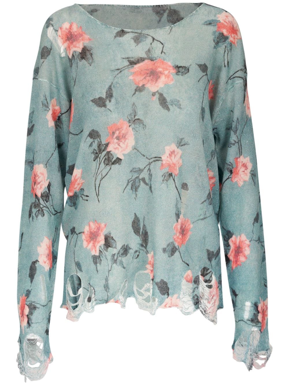 R13 floral-jacquard linen jumper - Blue von R13