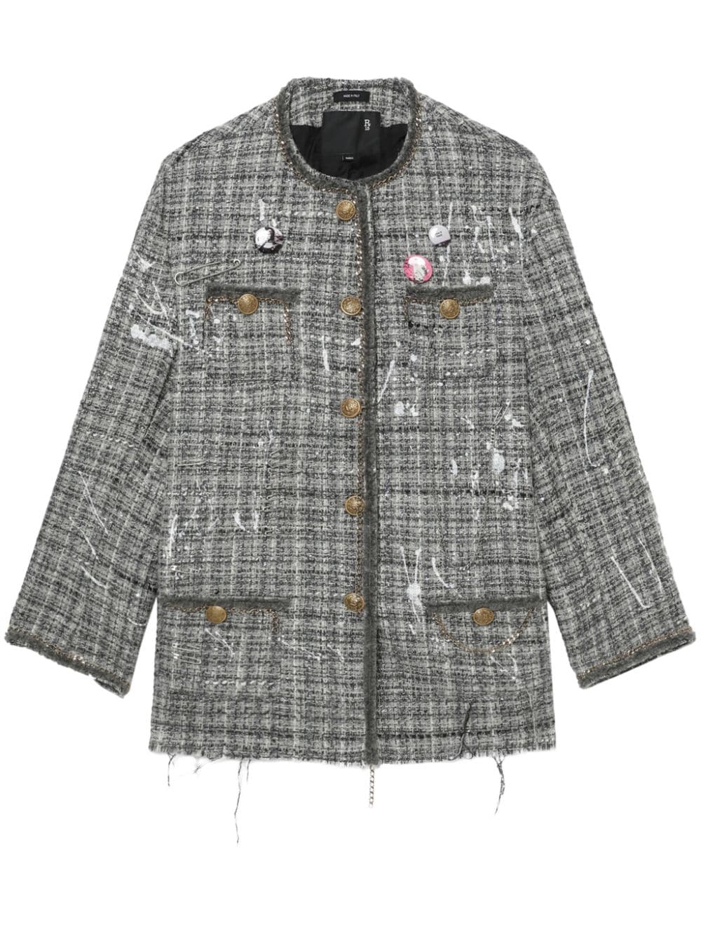 R13 paint-splatter buttoned tweed jacket - Grey von R13