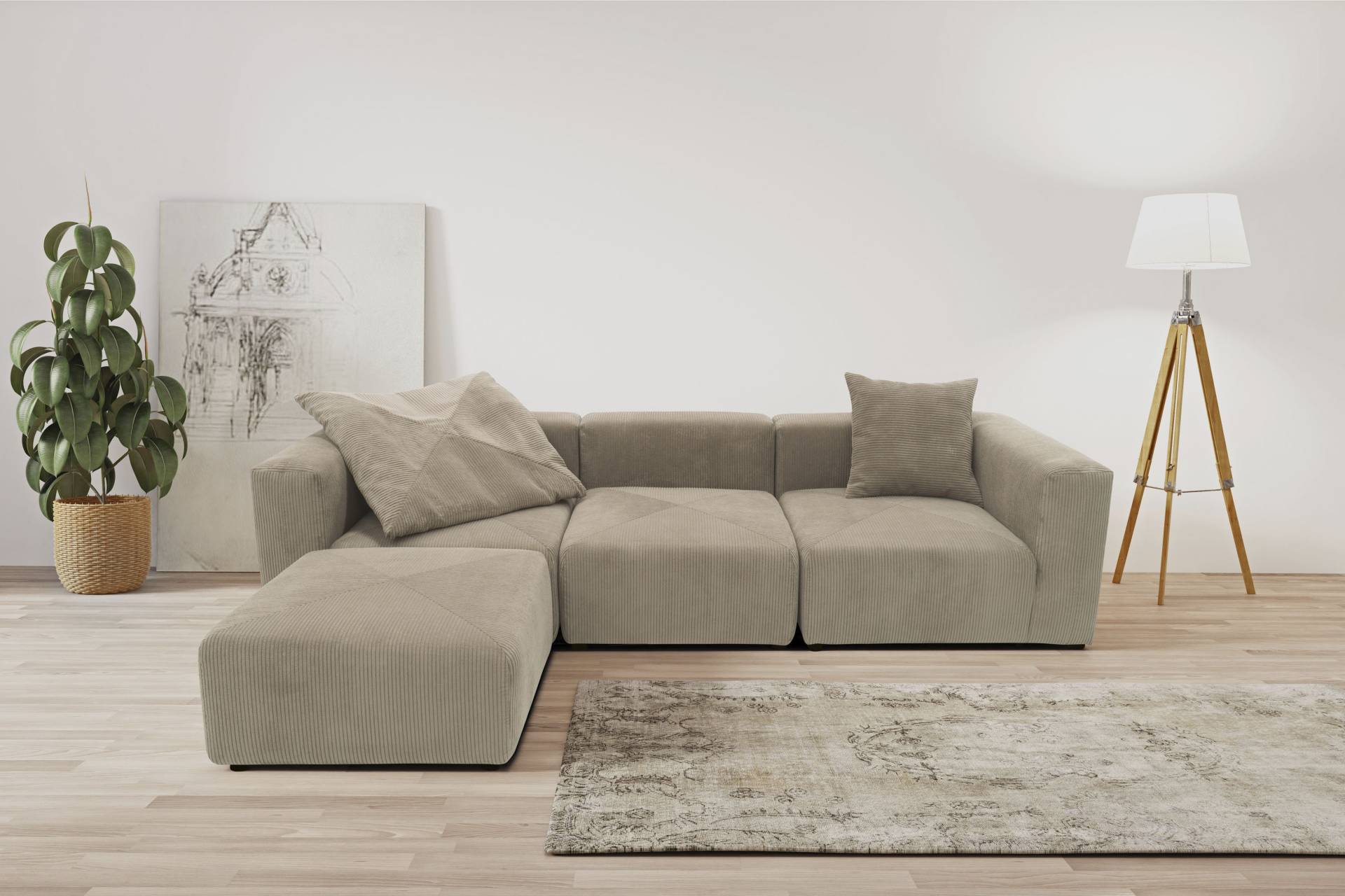 RAUM.ID Ecksofa »Gerrid L-Form«, Cord-Bezug, Modulsofa, bestehend aus Eck- und Mittelelement + Hocker von RAUM.ID