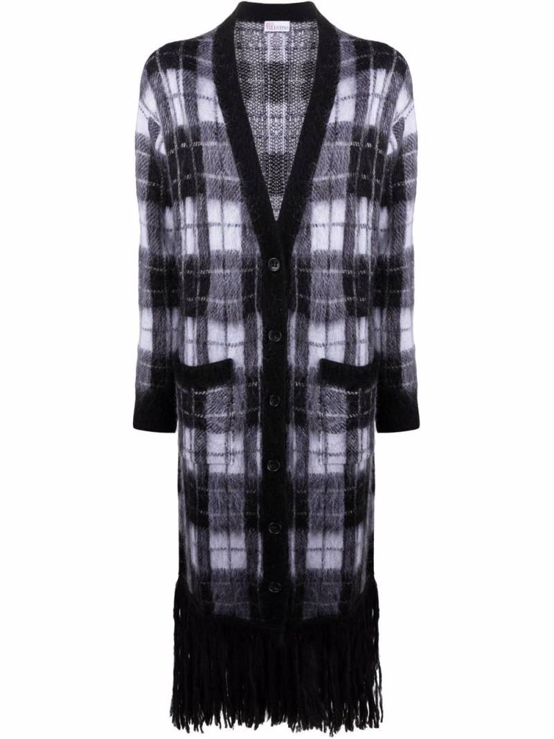 RED Valentino fringed check-print cardigan - Black von RED Valentino