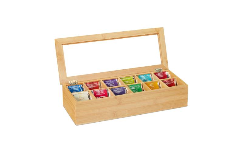 relaxdays Teebox »12 Fächer«, (1 tlg.), Holzart: Bambus (China) von RELAXDAYS