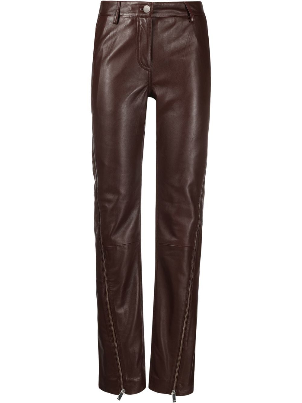 REMAIN high-waisted leather trousers - Brown