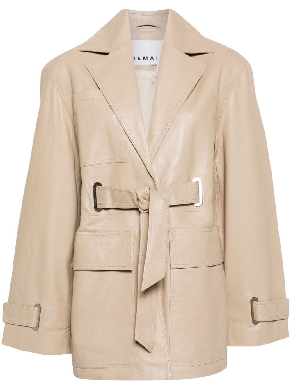 REMAIN notched-lapel belted leather jacket - Neutrals von REMAIN