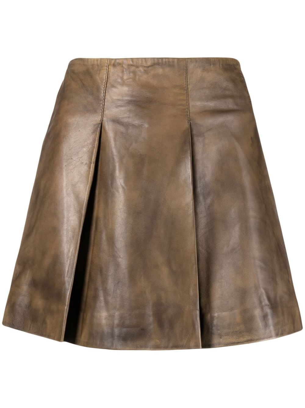 REMAIN pleated A-line leather miniskirt - Brown von REMAIN