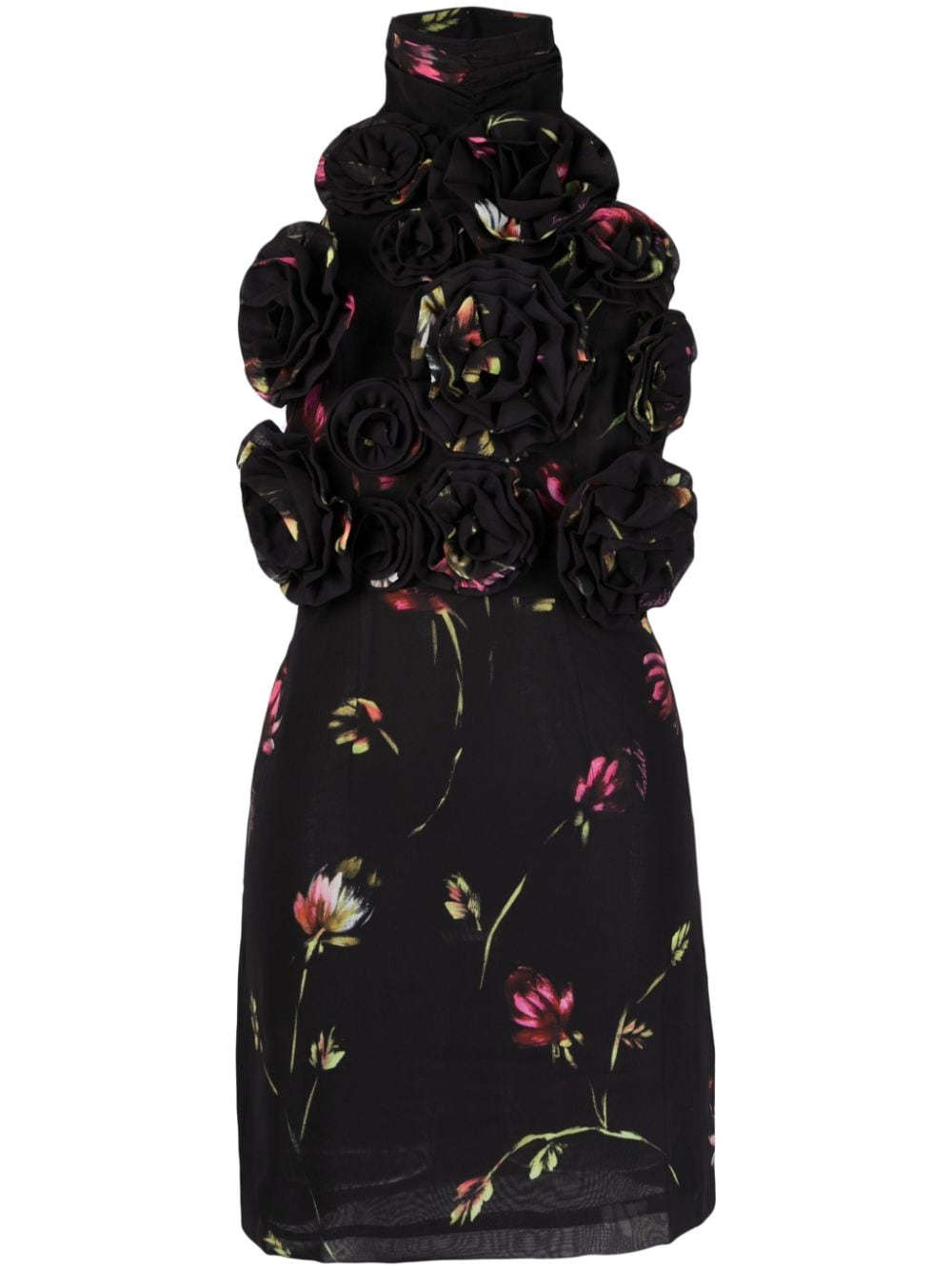 ROTATE BIRGER CHRISTENSEN floral-appliqué halterneck minidress - Black von ROTATE BIRGER CHRISTENSEN