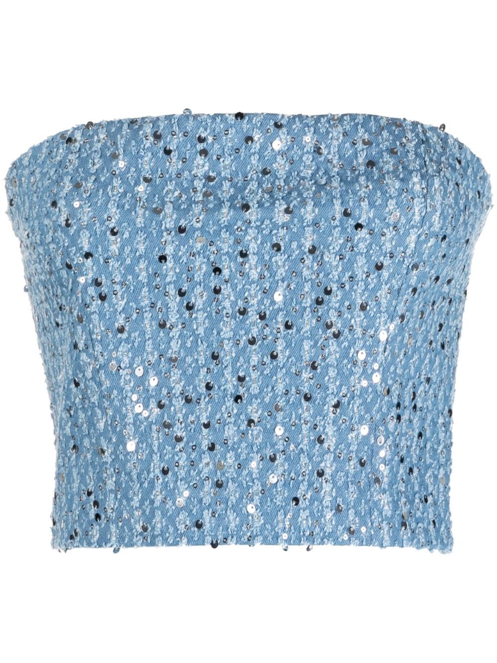 ROTATE BIRGER CHRISTENSEN sequin-embellished denim corset top - Blue von ROTATE BIRGER CHRISTENSEN