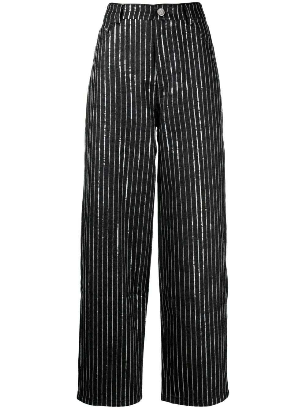 ROTATE BIRGER CHRISTENSEN sequinned striped wide-leg jeans - Black von ROTATE BIRGER CHRISTENSEN