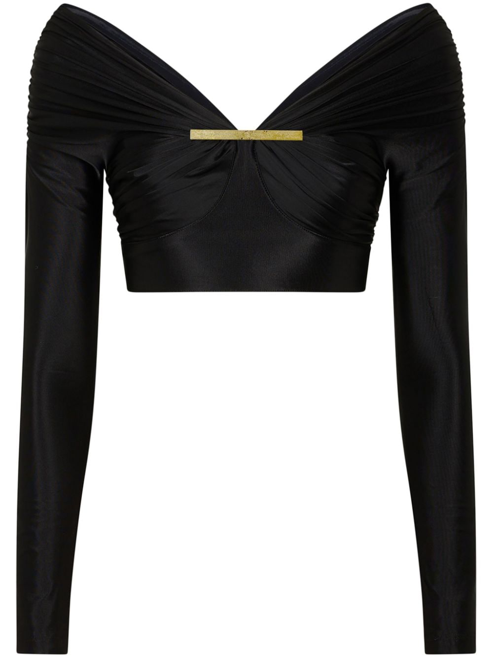 Rabanne glossy-finish long-sleeved cropped top - Black von Rabanne