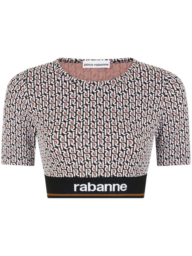 Rabanne monogram-print cropped T-shirt - Black von Rabanne