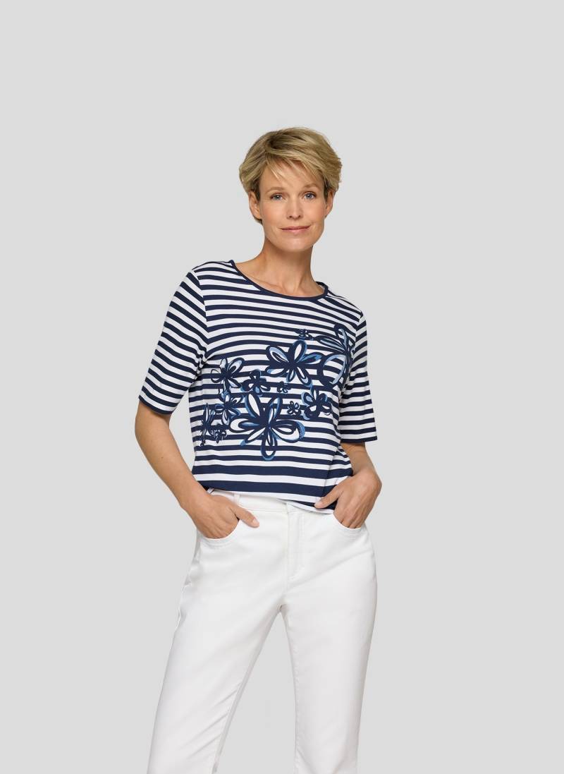 Rabe Rundhalsshirt, im Streifen-Design und mit floralem Muster von Rabe