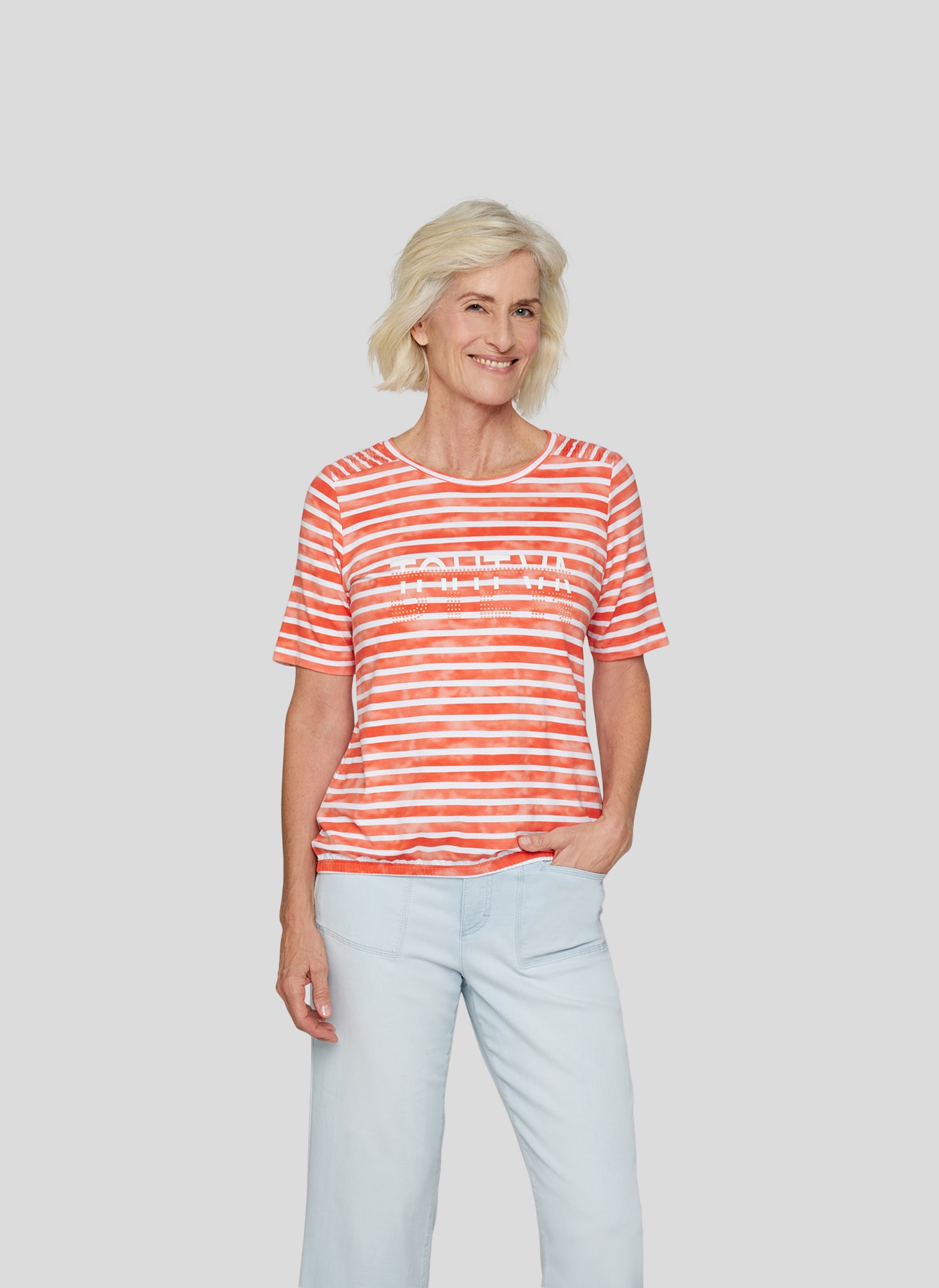 Rabe Rundhalsshirt, im Streifen-Look und mit Nieten-Details von Rabe