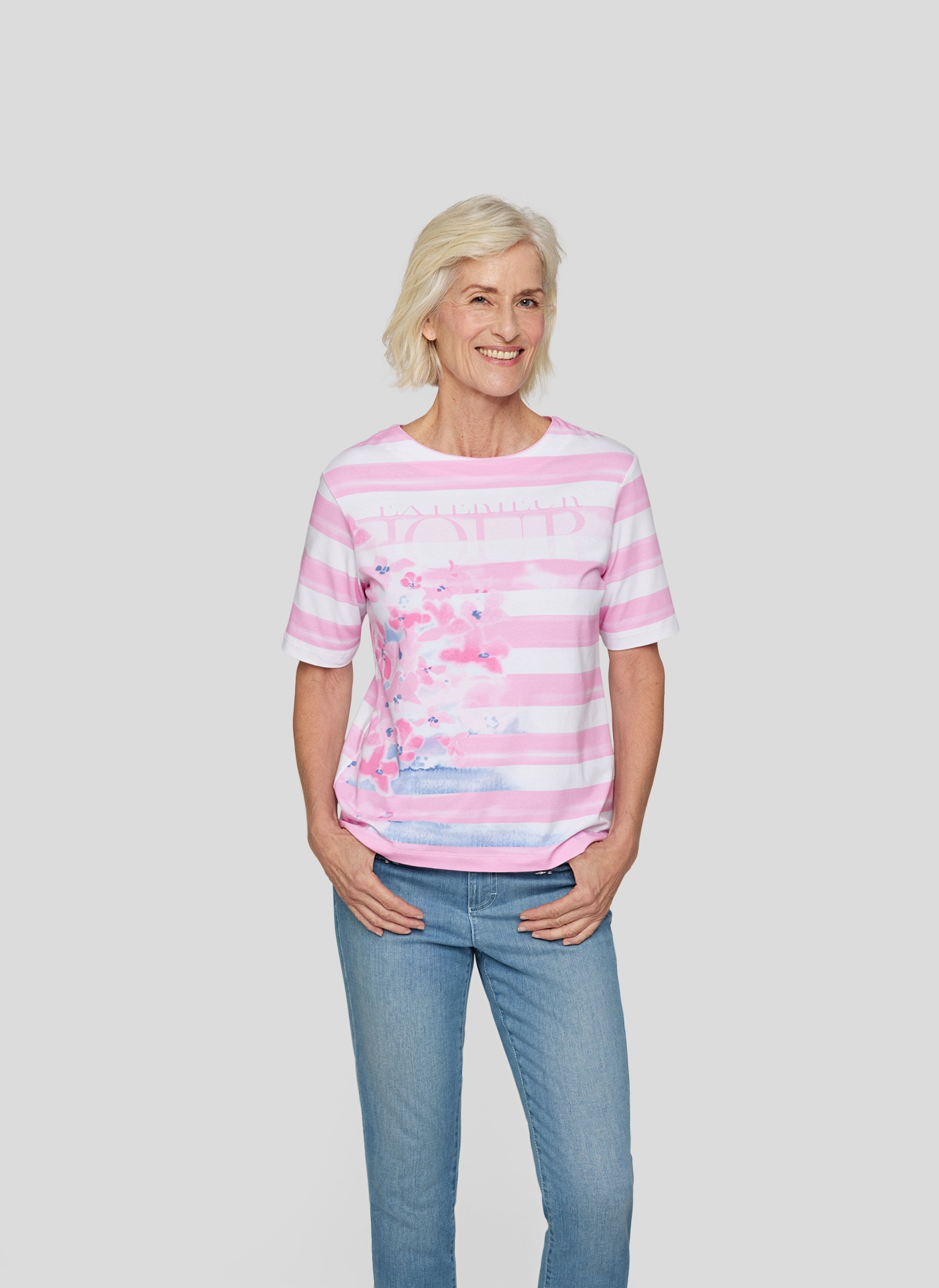 Rabe Rundhalsshirt, mit Streifen und floralem Muster Rabe Rundhalsshirt, mit Streifen und floralem Muster von Rabe
