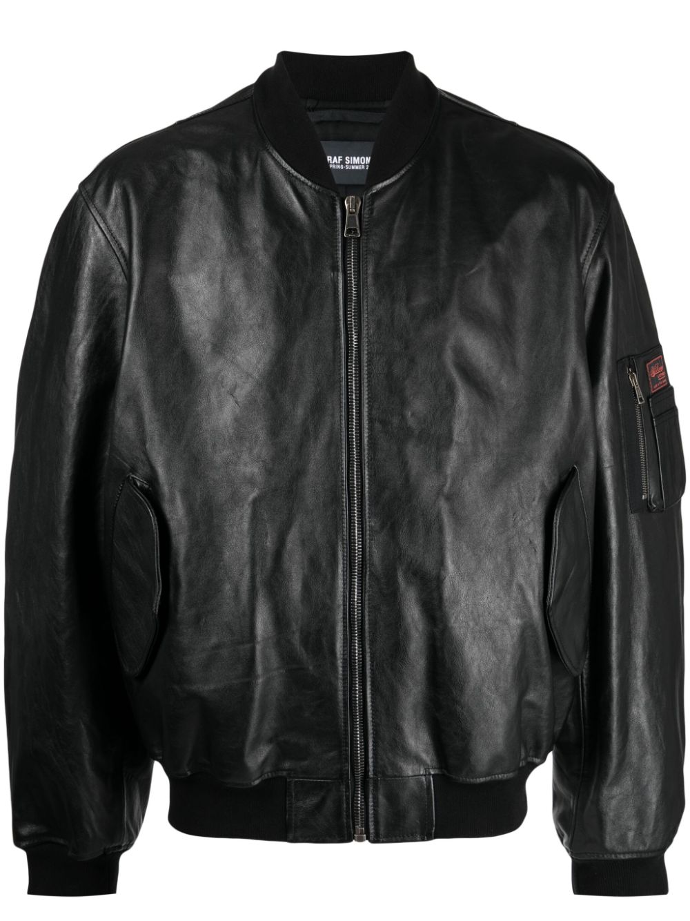 Raf Simons logo-patch leather bomber jacket - Brown von Raf Simons