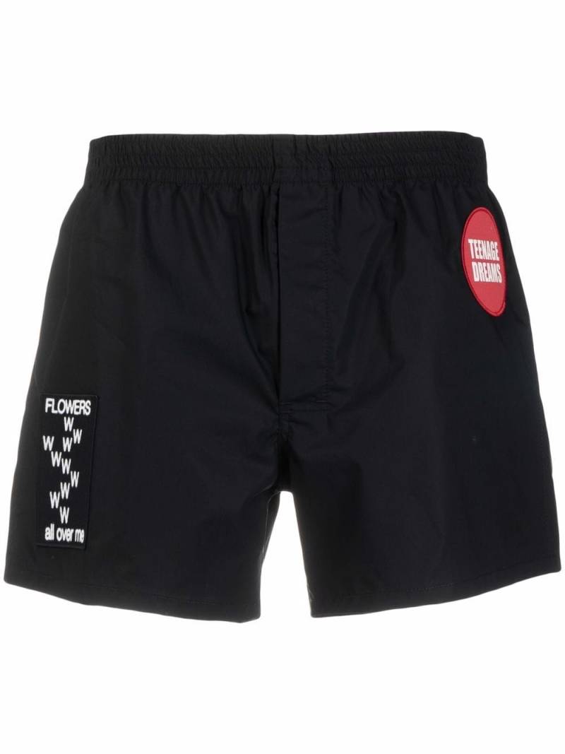 Raf Simons patch-detail slip-on swim shorts - Black von Raf Simons