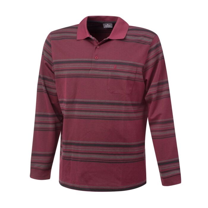 Ragman Herren Softknitpolo Streifen Langarm, bordeaux meliert von Ragman