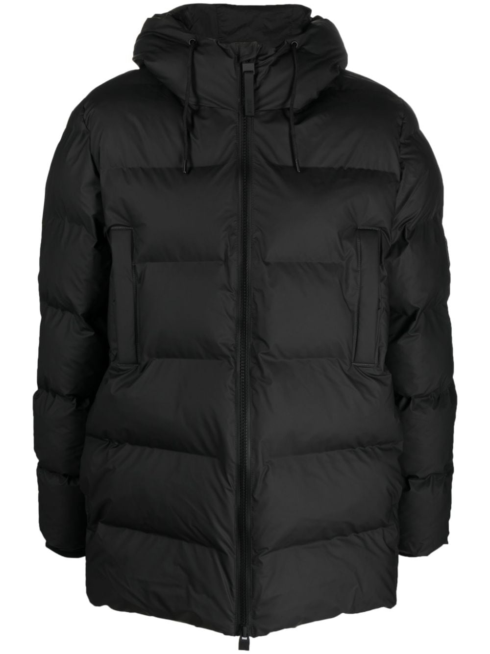 Rains logo-patch hooded padded jacket - Black von Rains