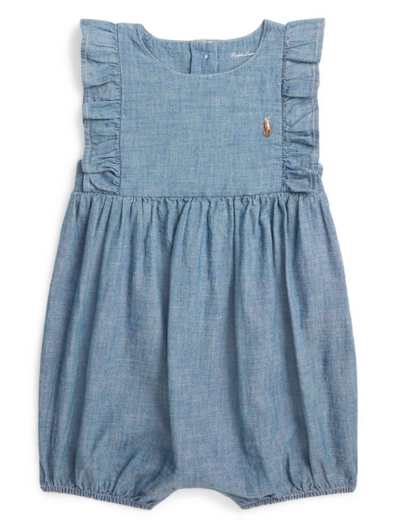 Ralph Lauren Kids Polo Pony-embroidered ruffle-trim romper - Blue von Ralph Lauren Kids