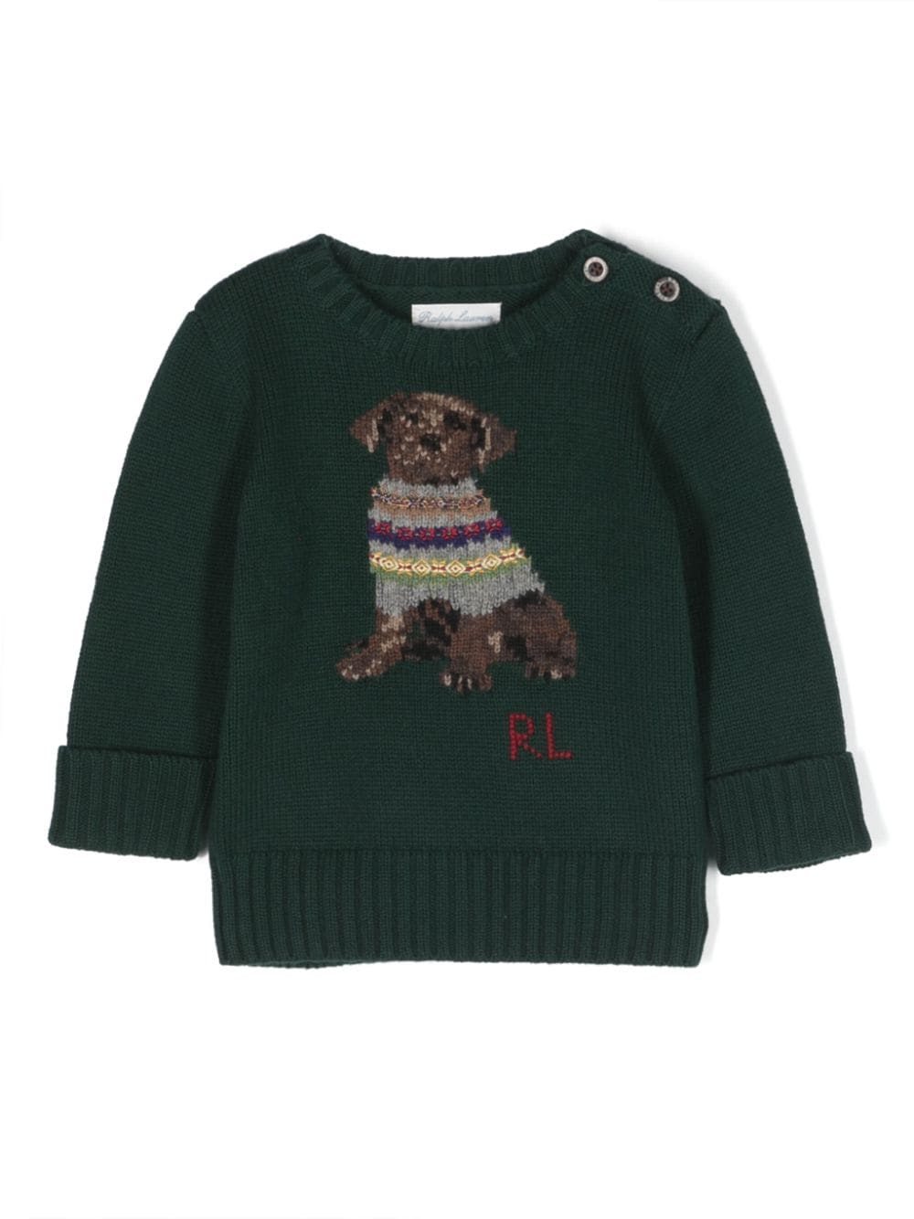 Ralph Lauren Kids dog-intarsia cotton-blend jumper - Green von Ralph Lauren Kids