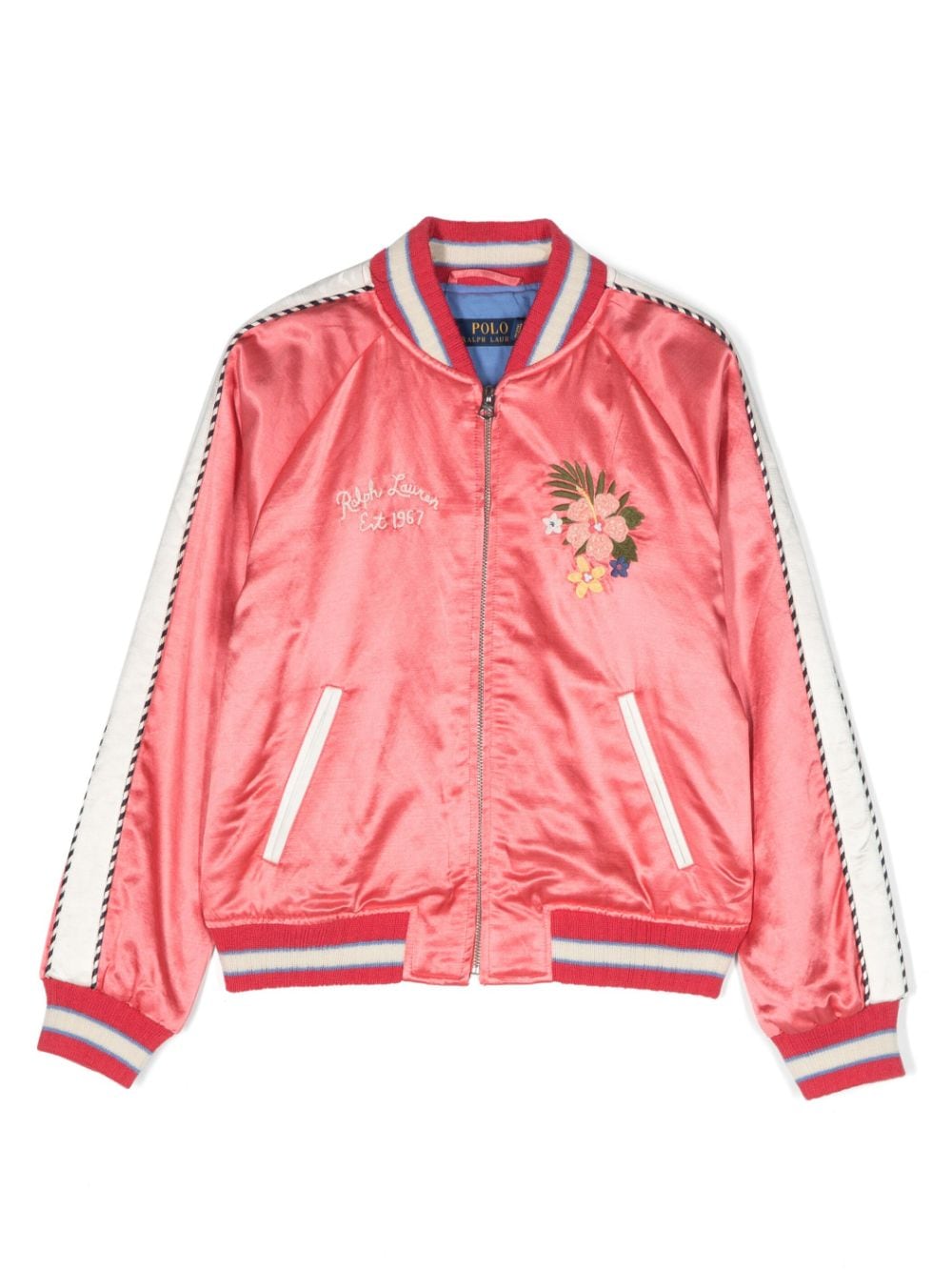 Ralph Lauren Kids floral-embroidered satin bomber jacket - Pink von Ralph Lauren Kids