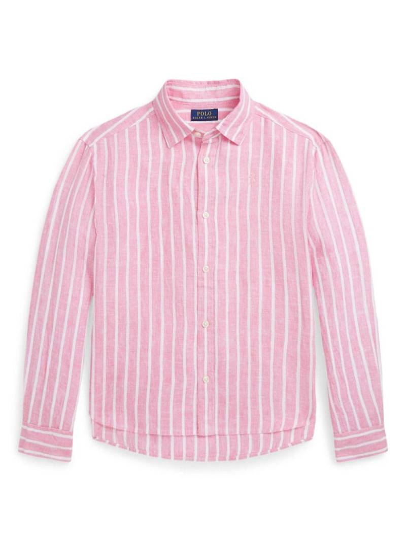 Ralph Lauren Kids logo-embroidered striped linen shirt - Pink von Ralph Lauren Kids