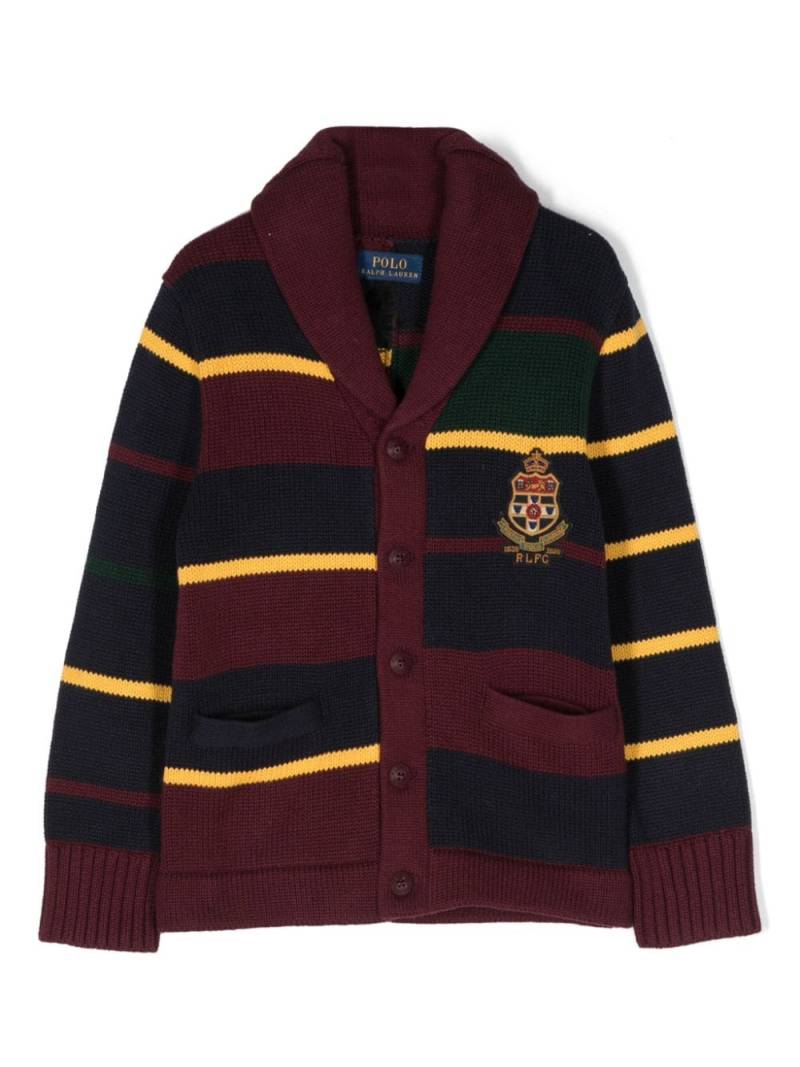 Ralph Lauren Kids logo-patch stripe-pattern cardigan - Blue von Ralph Lauren Kids