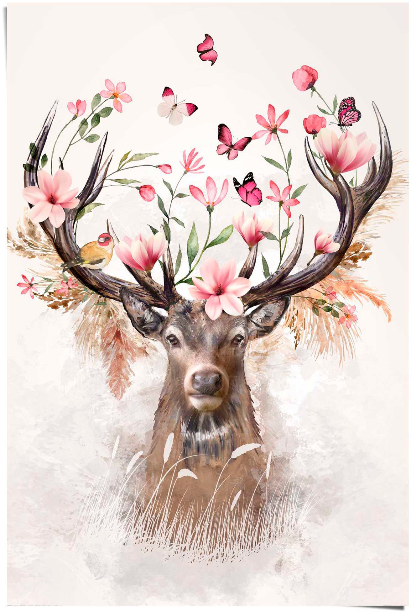 Reinders! Poster »Hirsch in Blumen« von Reinders!