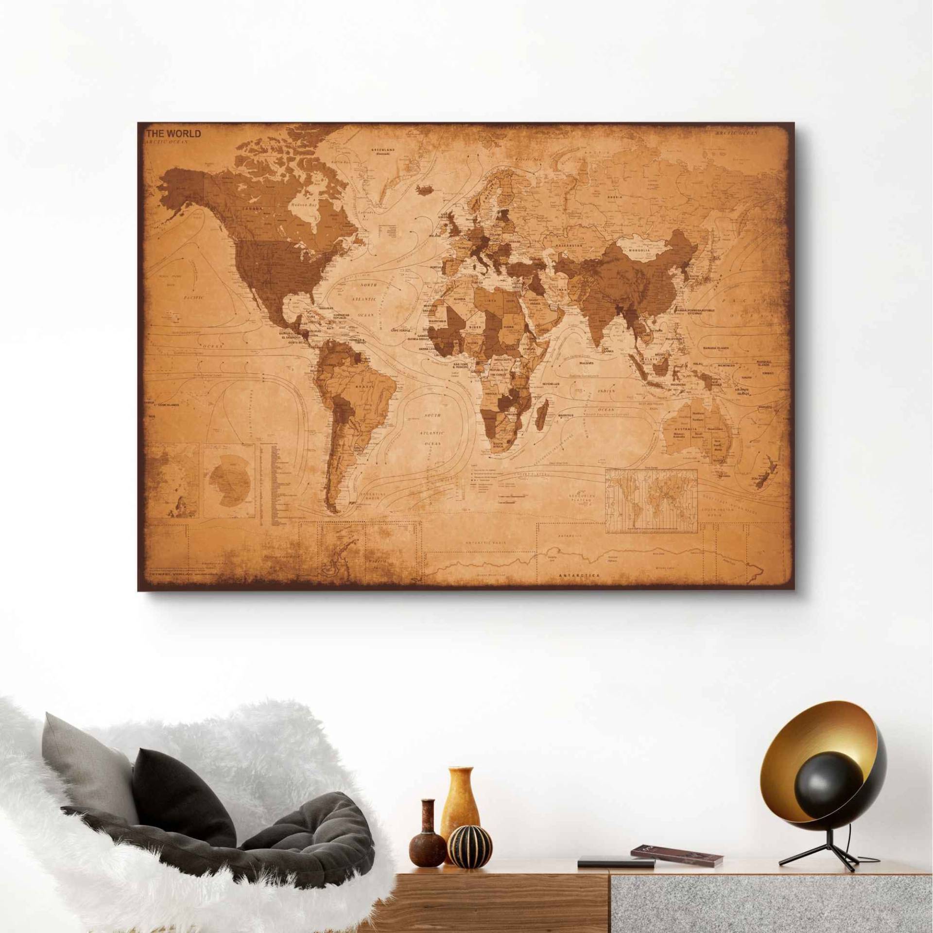 Reinders! Wandbild »Wandbild Weltkarte Vintage - Landkarte - Kontinente«, Weltkarte, (1 St.) von Reinders!