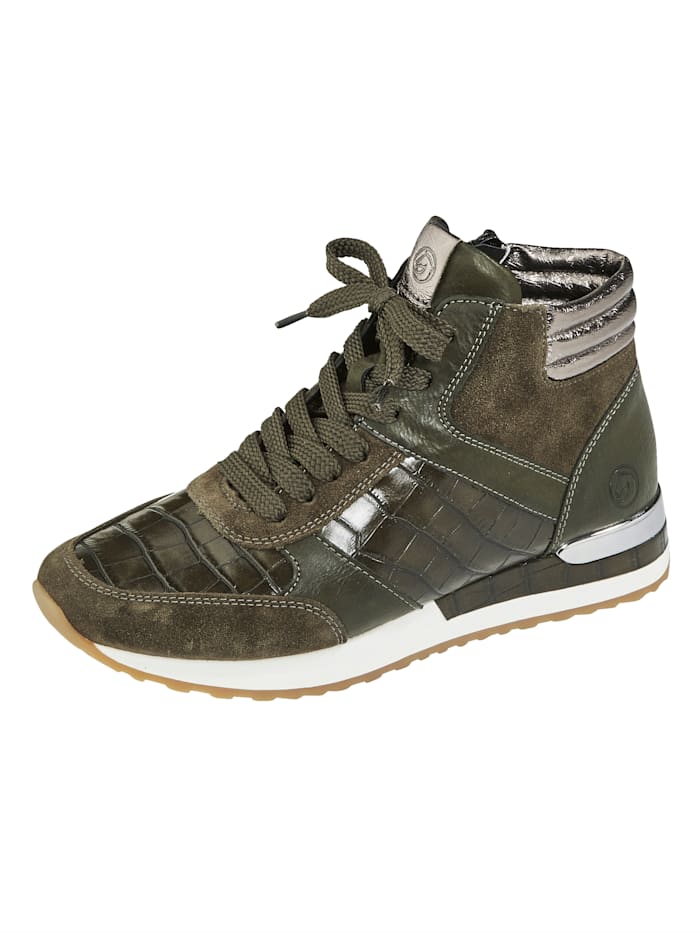 High Sneaker in edlem Materialmix Remonte Khaki/Silbergrau von Remonte