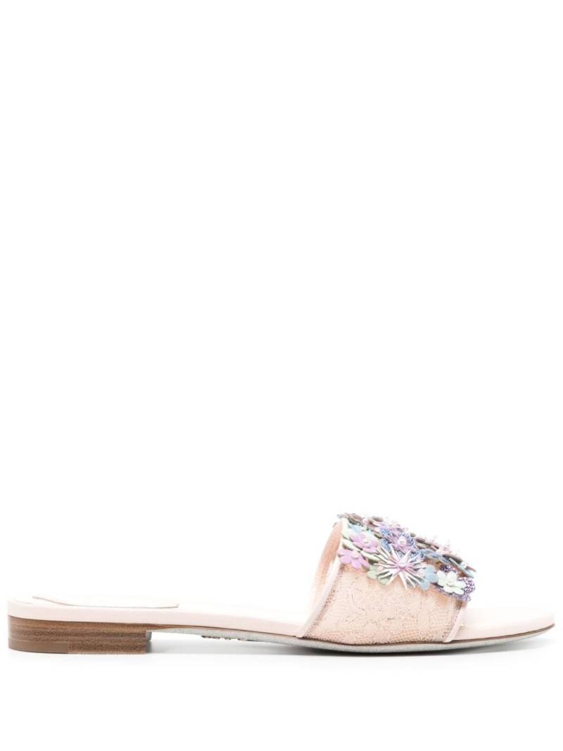 René Caovilla 20mm floral-appliqué lace mules - Pink von René Caovilla