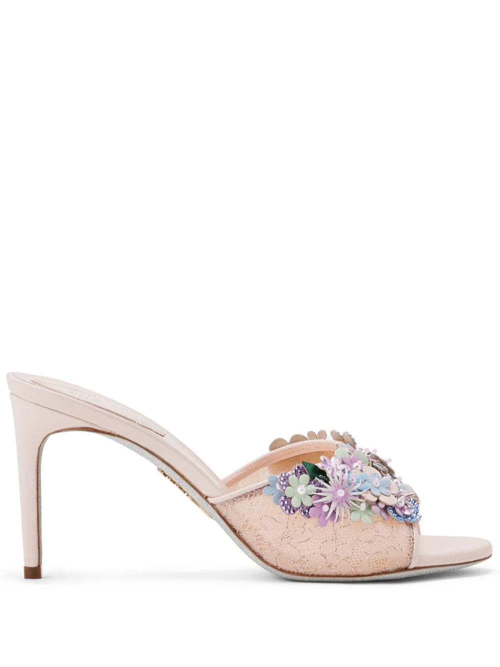 René Caovilla 80mm floral-appliqué mules - Neutrals von René Caovilla