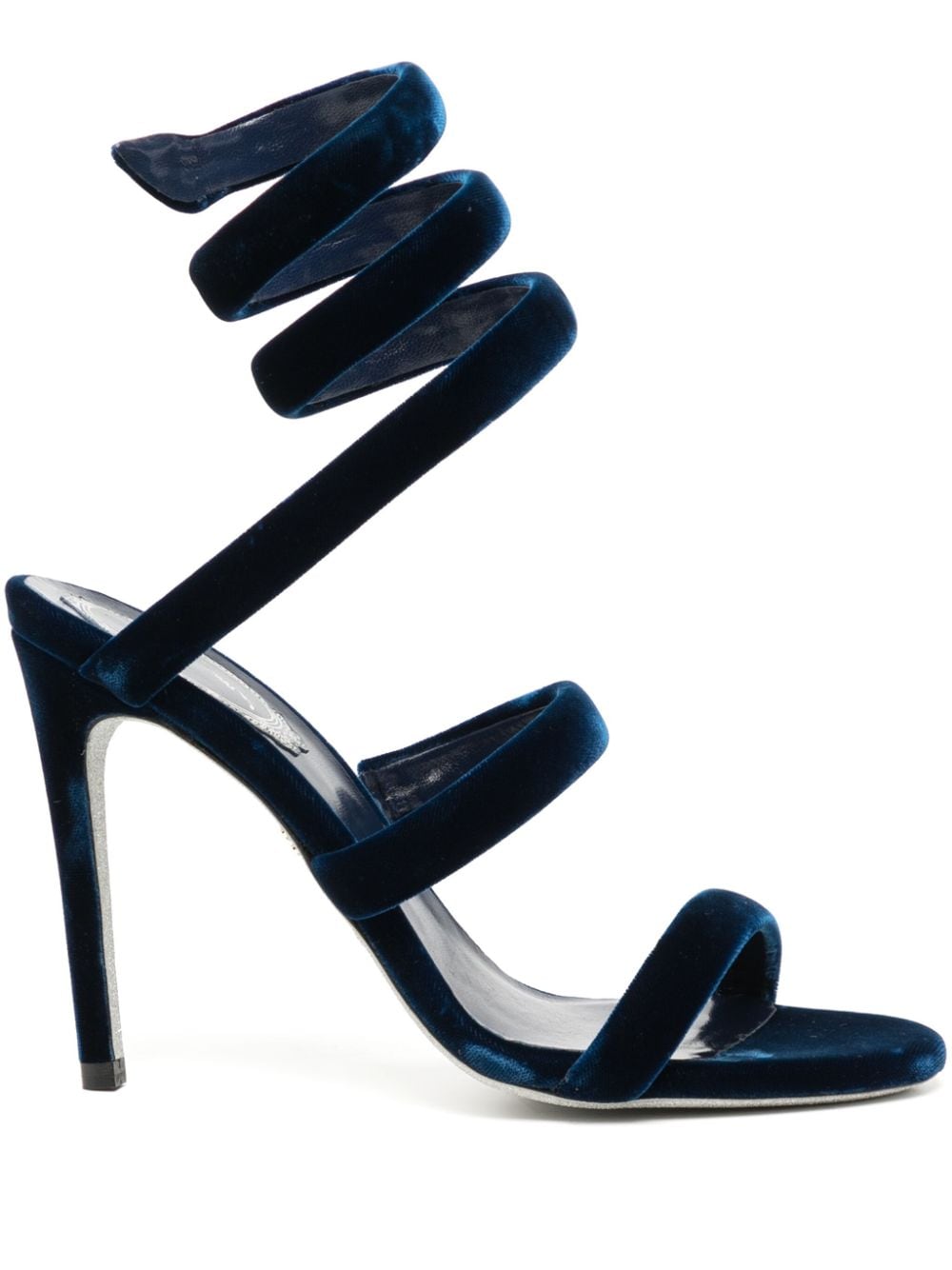 René Caovilla Cleo 100mm velvet-finish sandals - Blue von René Caovilla