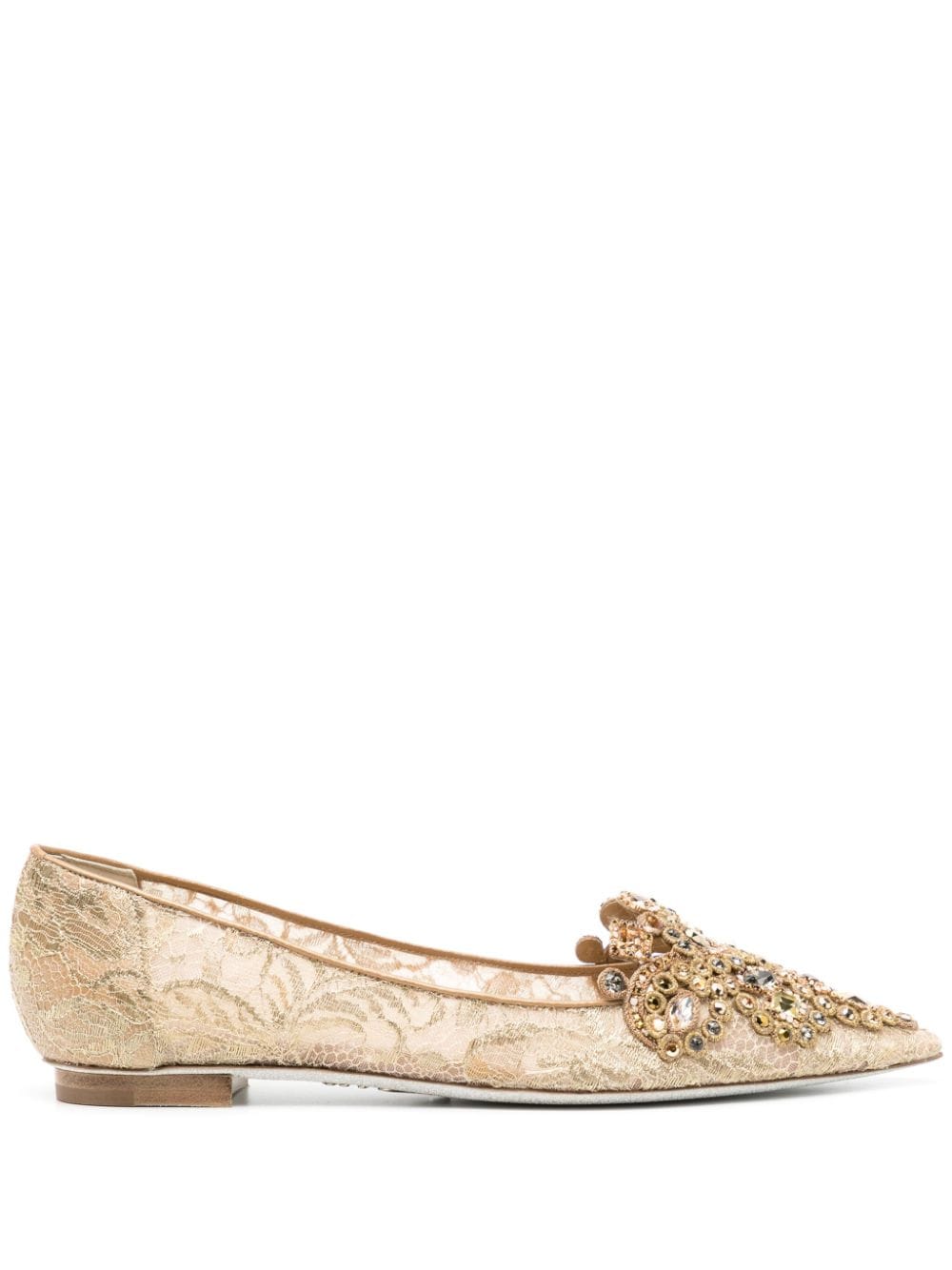 René Caovilla crystal-embellished lace ballerina shoes - Gold von René Caovilla