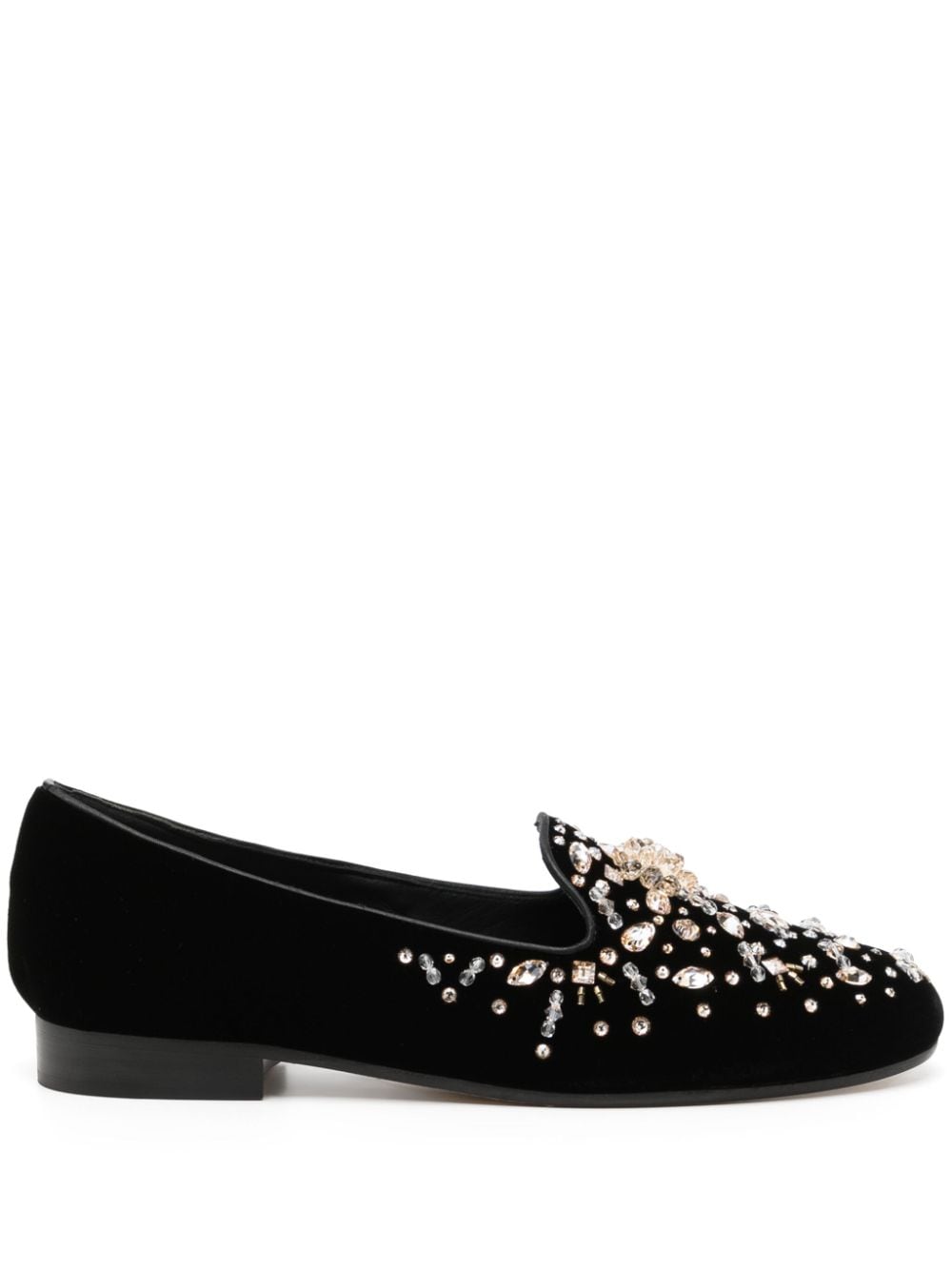 René Caovilla crystal-embellished velvet loafers - Black von René Caovilla