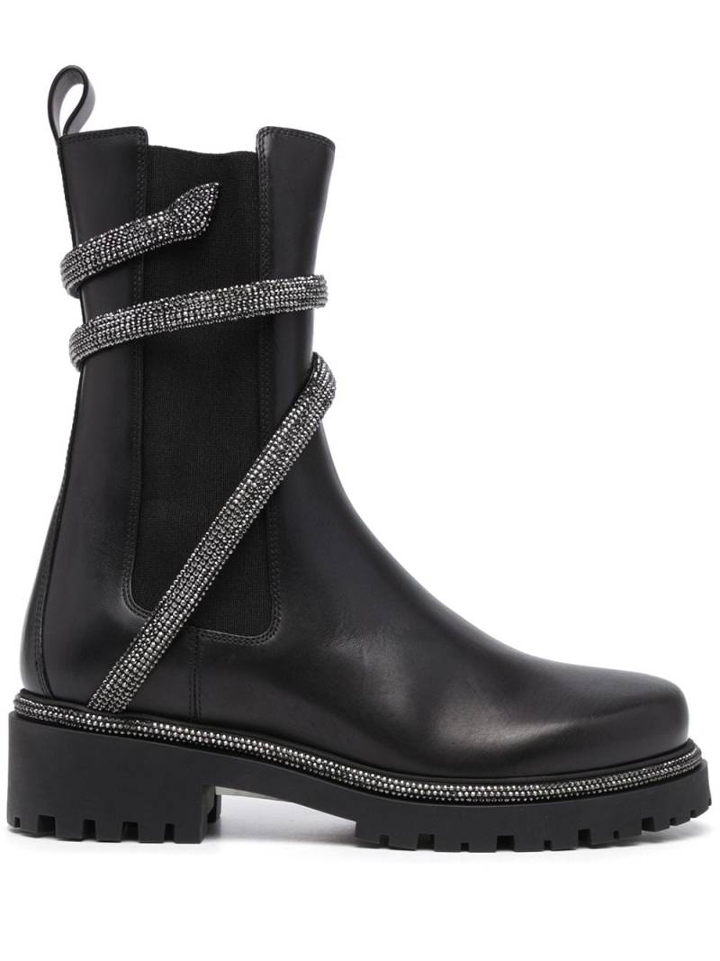 René Caovilla snake-embellished leather ankle boots - Black von René Caovilla