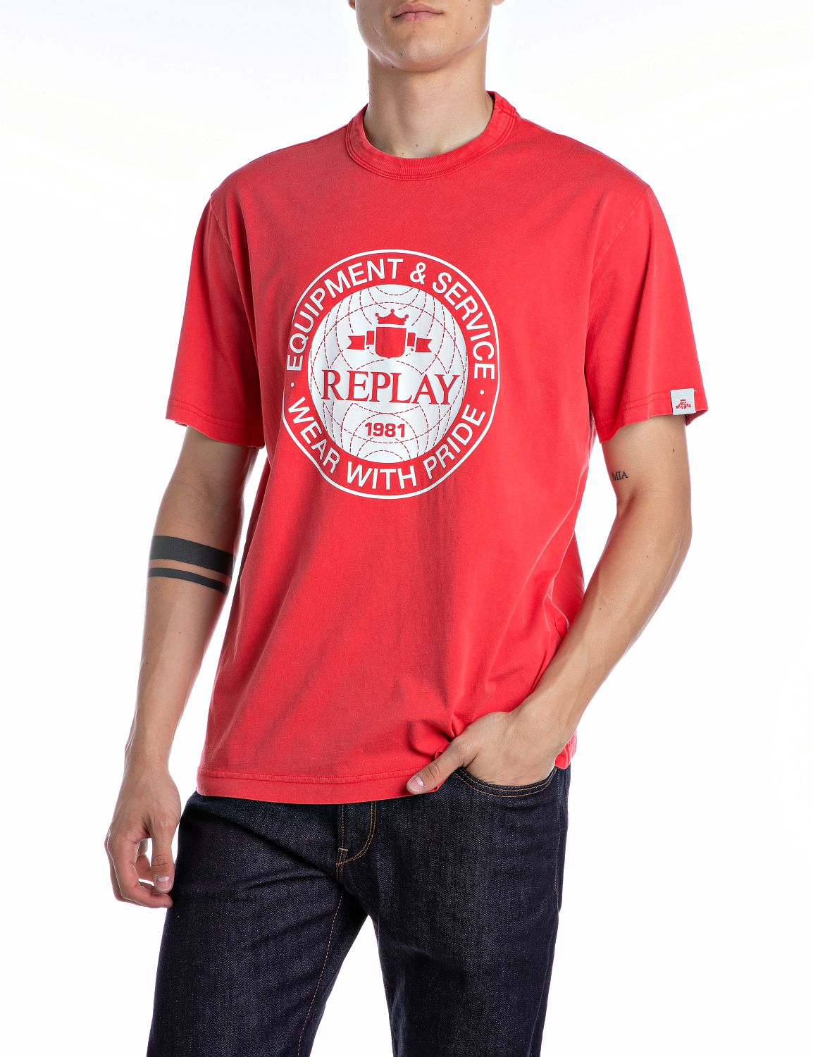 Replay T-Shirt, mit rundem Aufdruck vorn von Replay
