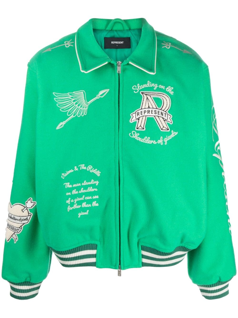 Represent motif-embroidered wool-blend bomber jacket - Green von Represent